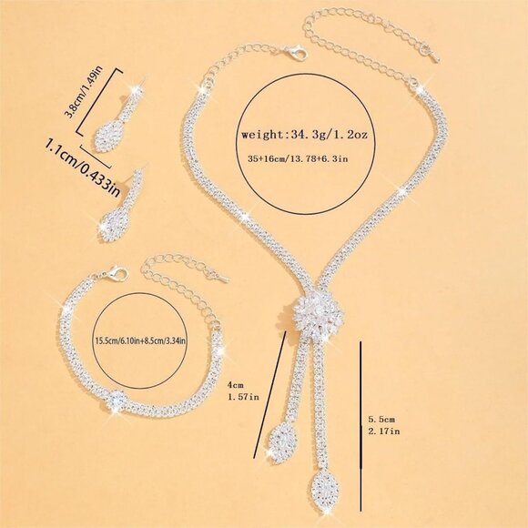 Gold Alloy Crystal Jewelry Set for Women - Earrings, Necklace & Bracelet - Picture 5 of 5